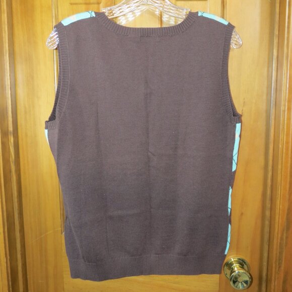 bentley a. Women's Sweater Vest Brown/Tan/Teal 100% Cotton Size Large - Picture 3 of 7